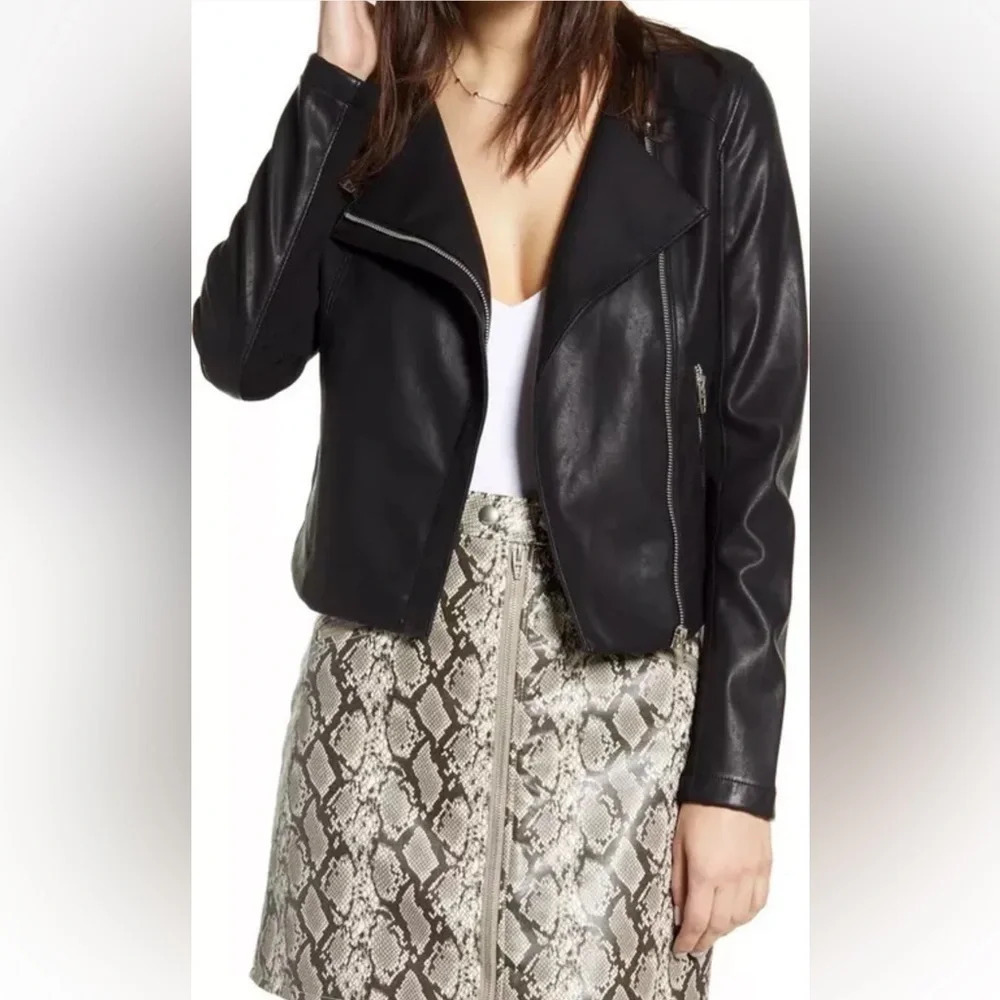 BlankNYC Record Breaker Collarless Vegan Leather Moto Jacket Sold at Revolve